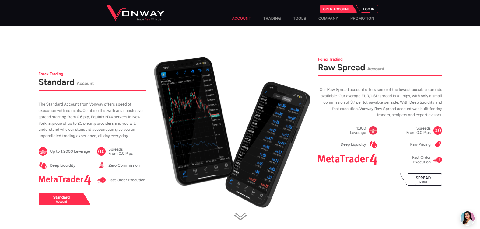 Vonway Accounts Types Standard and Raw