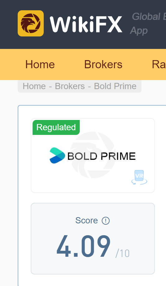Bold Prime WikiFX Trust Score